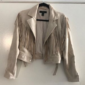 BRAND NEW Cream Faux Leather Fringe jacket
